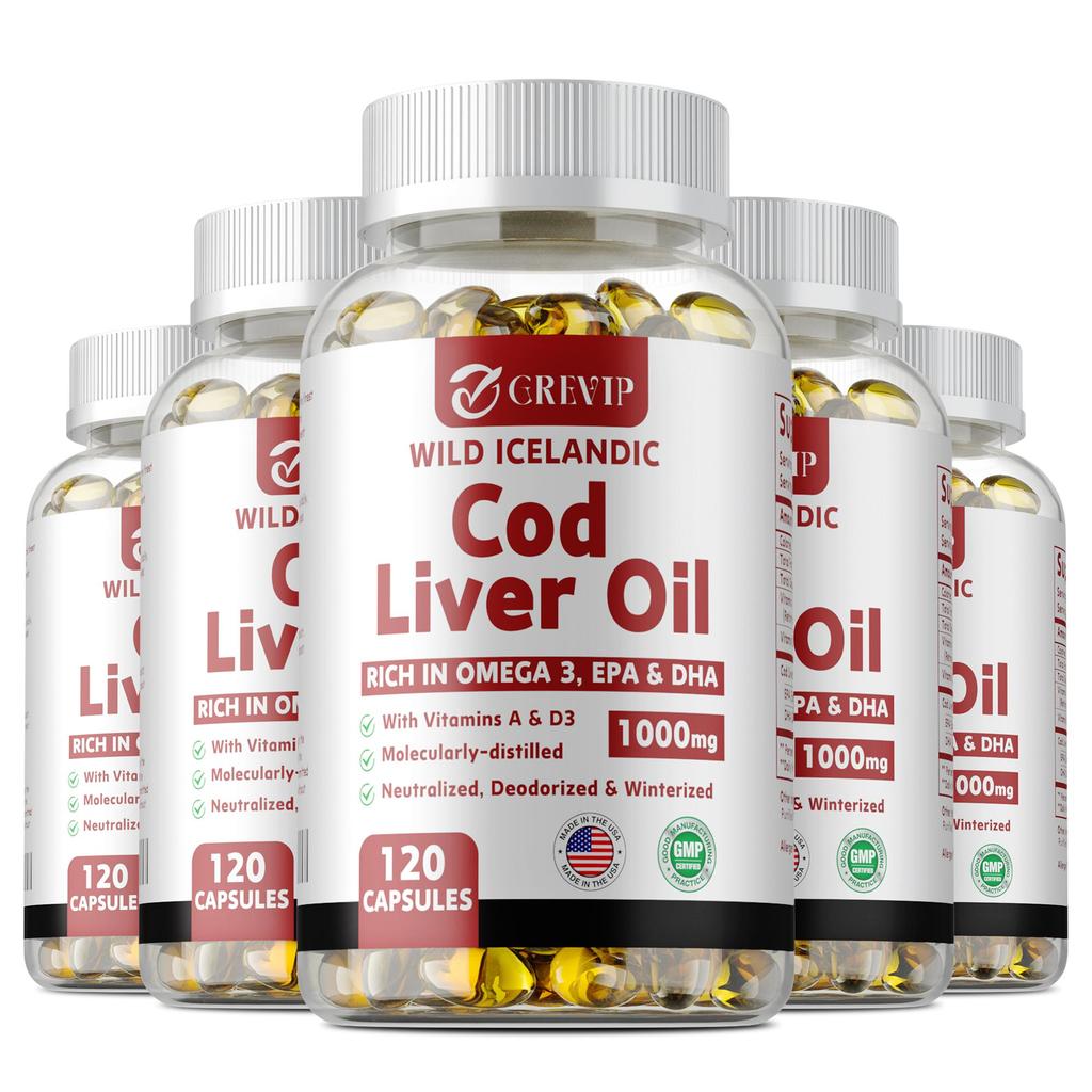 GREVIP Cod Liver Oil Capsules - Heart, Brain, Joint Health, and Immune System Health