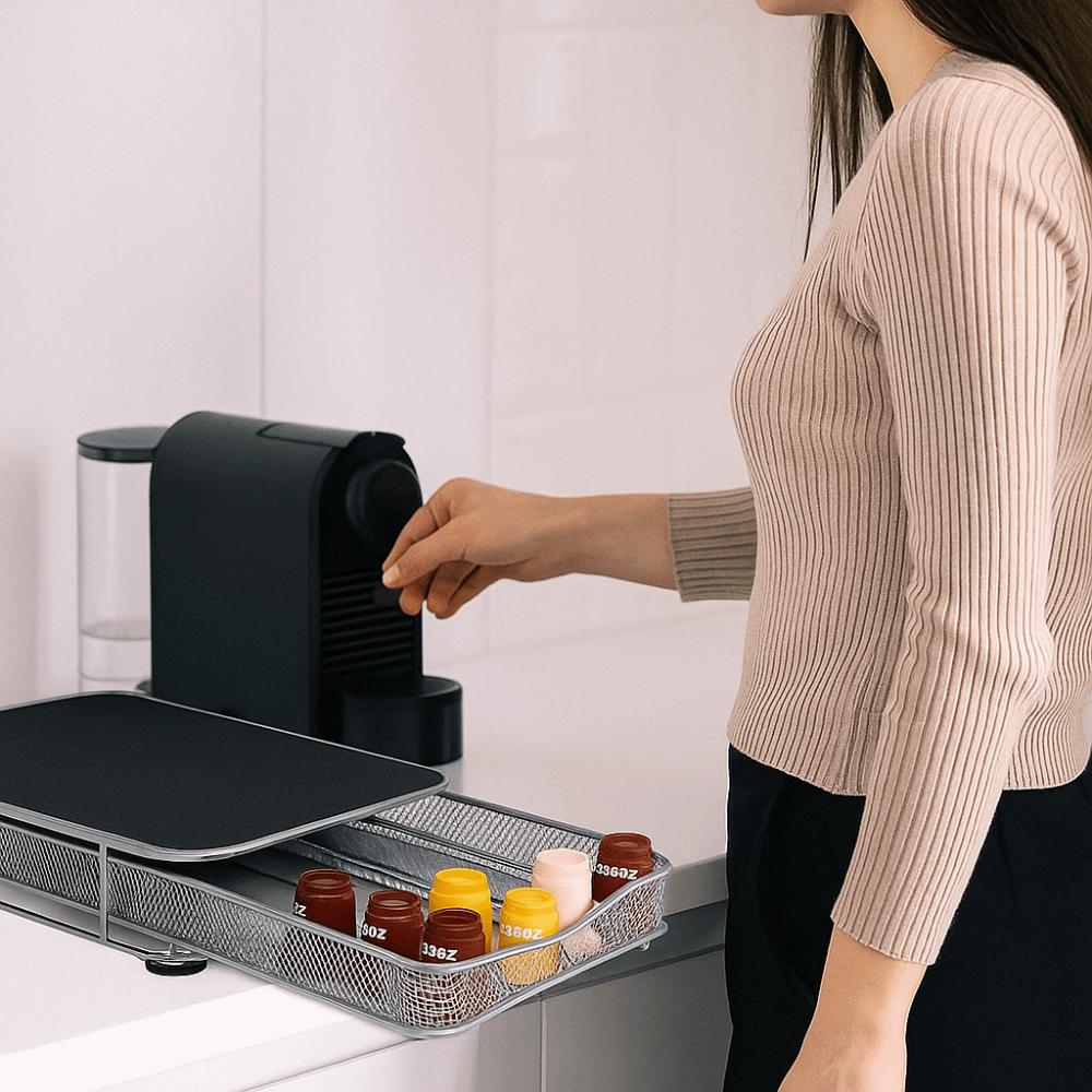 Metal Coffee Capsule Display Rack Large Capacity Anti-Slip Coffee Pod Holder Black Drawers Coffee Capsule Holder for Home