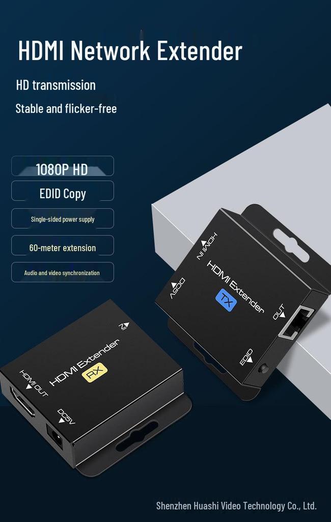 60m HDMI Ethernet Cable Extender 1080P HD Video, Zero Latency, POC Ethernet Transmission