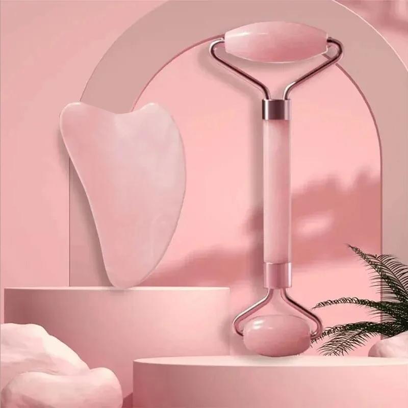 Gesichtsmassagegerät Doppelseitiger Roller Schönheitsstab Herzförmige Schabplatte Rosa Ganzkörper-Massagegerät Gesichtsmassage-Rolle