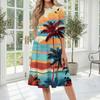 Damen Lässiges Modekleid Rundhalsausschnitt Mittellang Hawaiianischer Print Sommerstil Bequeme Passform Leichter Stoff Geeignet für den täglichen Gebrauch