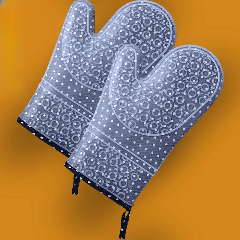 1 PZ Guanti da Cucina in Silicone Resistenti al Calore Manopole da Forno Guanto da Cucina in Silicone più Spesso Guanti da Forno a Microonde con Stampa da Cucina