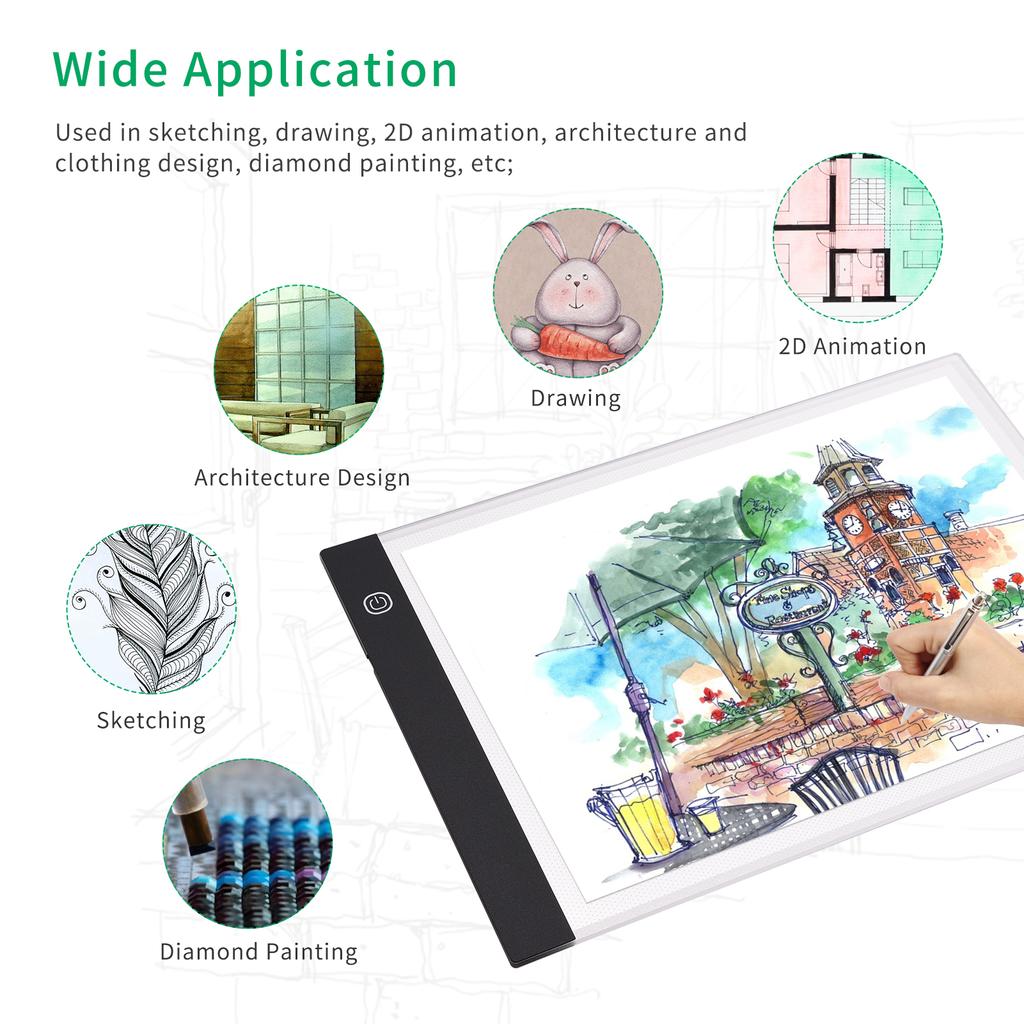 A2 Ultra Thin LED Light Box Dimmable Brightness Drawing Table USB Powered for Artists Designing Tattoo Drawing