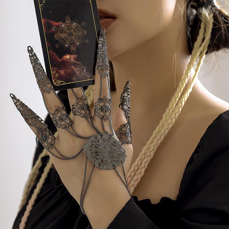 Nail Bracelet Punk Goth Dubai Indian Hollow Finger Wrist Chain Bracelet Wed Bridal Punk Nail Rings Bracelet Cosplay Hand Jewelry
