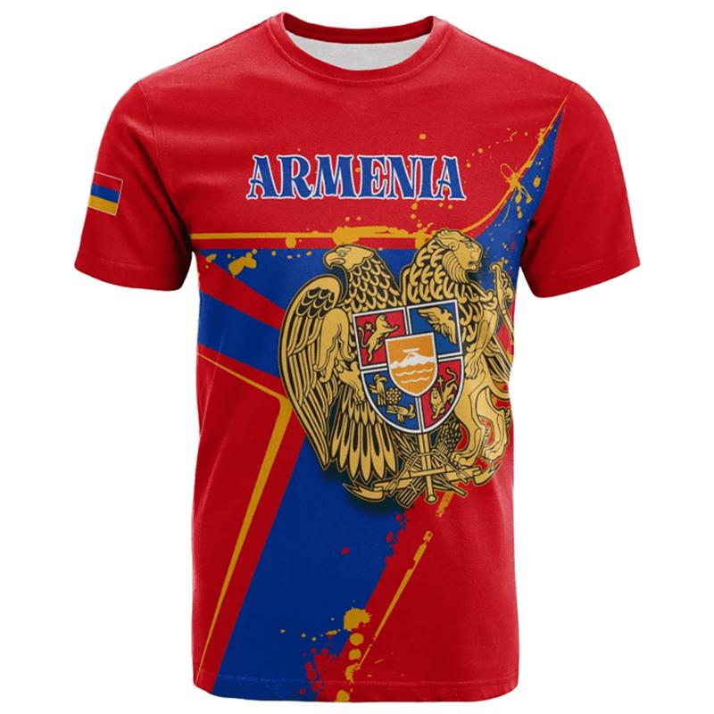 Men's and Women's Summer Casual Short Sleeve Large Armenian Flag T-shirt
