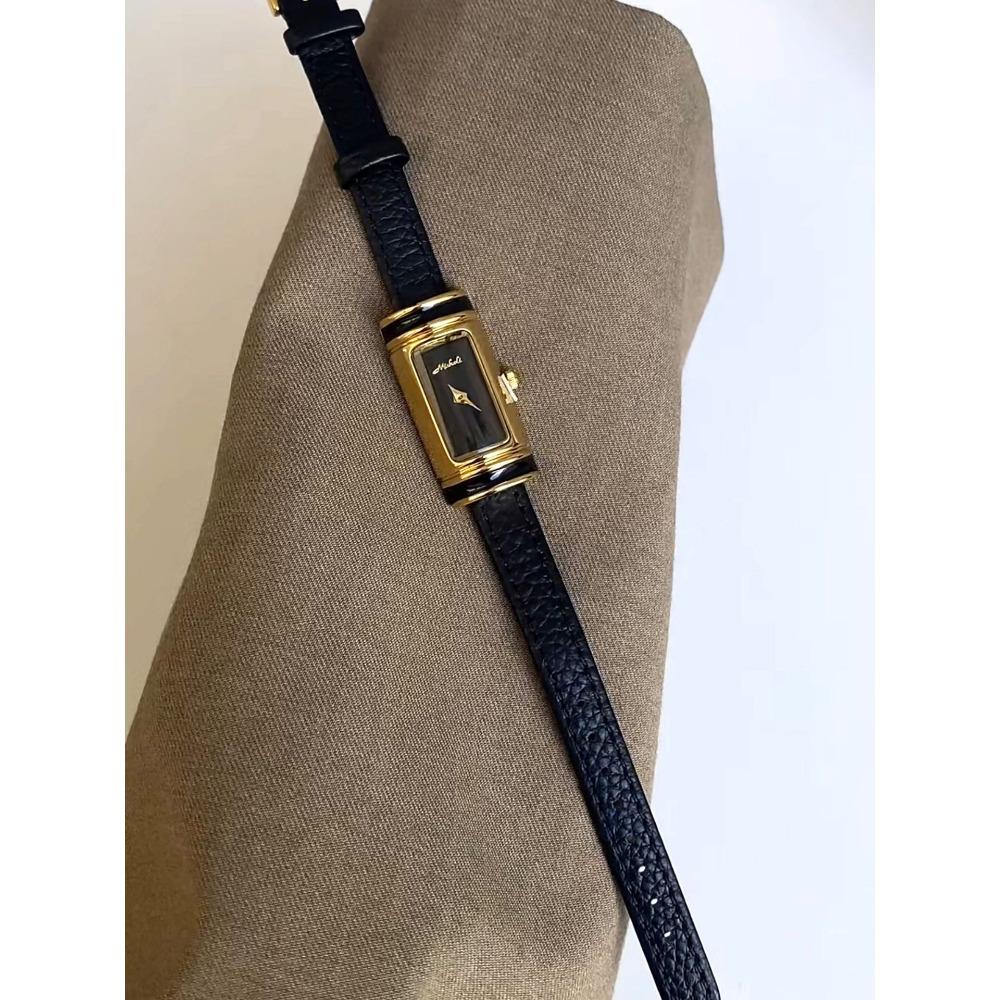 Vintage Slim Rectangle Quartz Watch for Women Elegant Leather Strap Small Bar Wristwatch Minimalist Luxury Daily Dress Ladies Watch