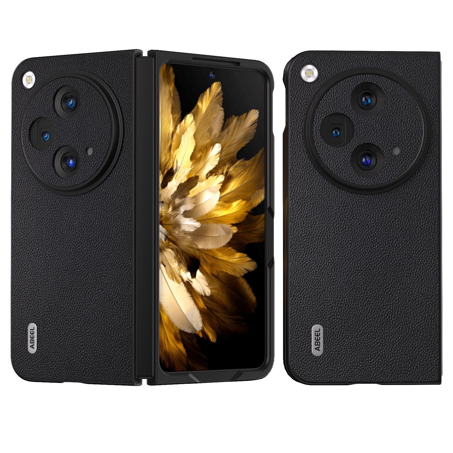 

ABEEL For Oppo Find N3 5G/OnePlus Open Case Genuine Cow Leather Texture Phone Back Cover Black