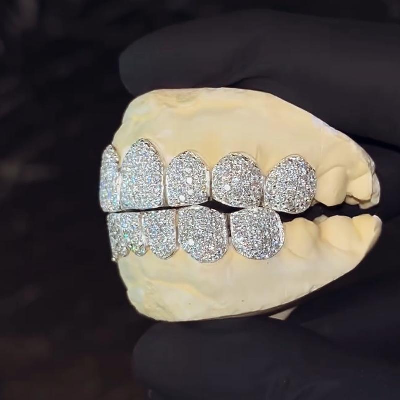Custom 925 Solid Silver Iced Diamond Grillz 18K Gold Plated VVS Moissanite Hip Hop Jewelry Passes Diamond Tester