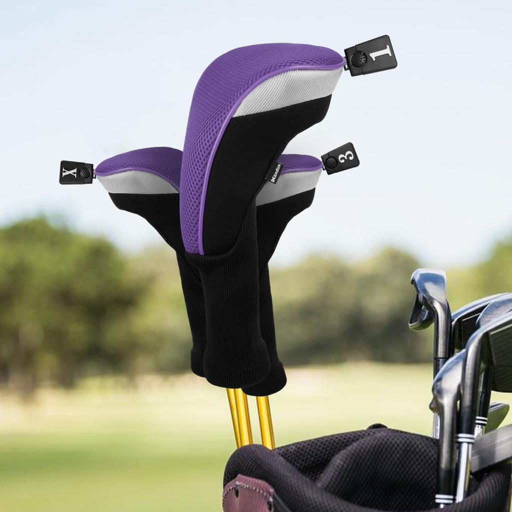 Andux Golf Club Head Cover Golf Wood Driver Head Cover Set of 4 Compatible with 460cc MTMG30 (Purple)