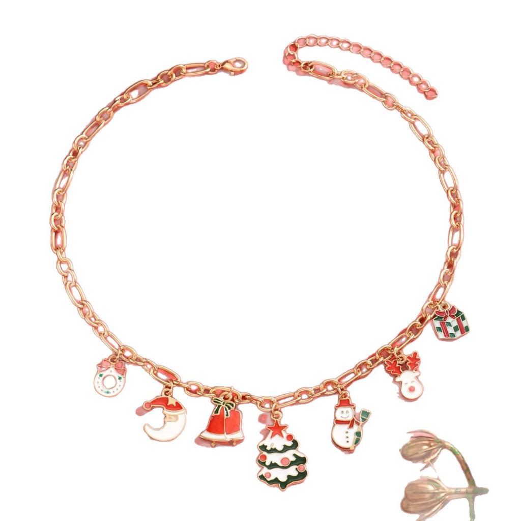 High-End Women's Christmas Necklace with Cartoon Tree & Bells Design