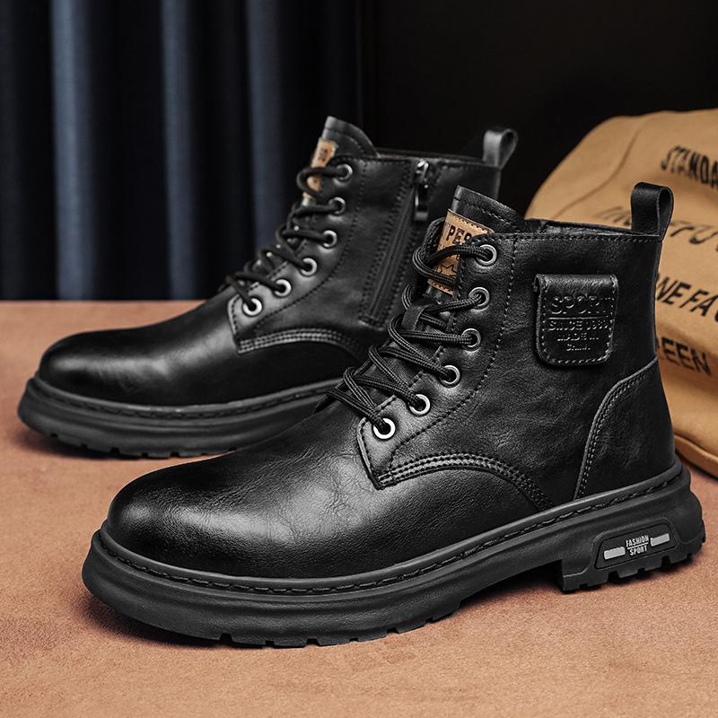 Golden Sapling Retro Motorcycle Boots for Men High Quality Soft Leather Basic Ankle Boot Male Winter Spring Platform Flats Shoes