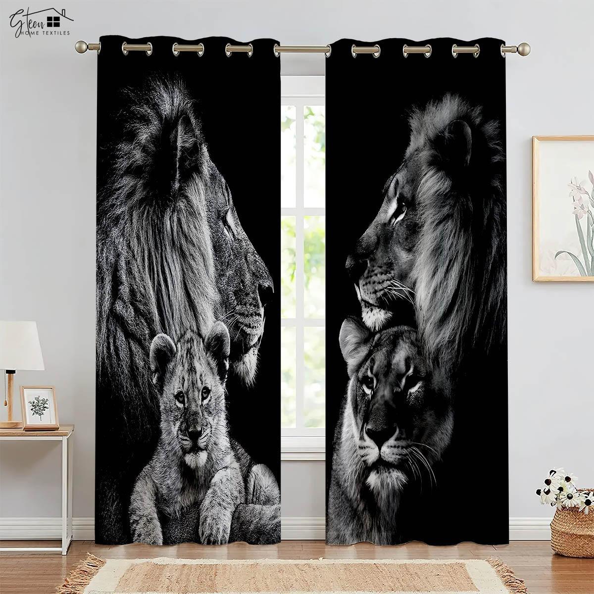 

Шторы с принтом животных и льва, трава, река, милые, расписанные вручную, для мальчиков, спальни, гостиной, детской комнаты, декоративные шторы 2 шт. W106xH160(CM) folio&Grommet Top