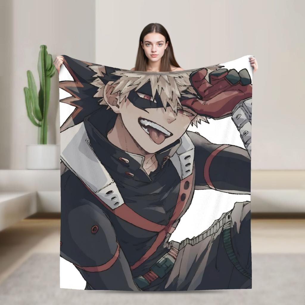 Katsuki Bakugo Anime  Blanket  Warm Soft Funny Plush Bedding Throws For Home Decor Travel Office Flannel Bedspread Bed Cover