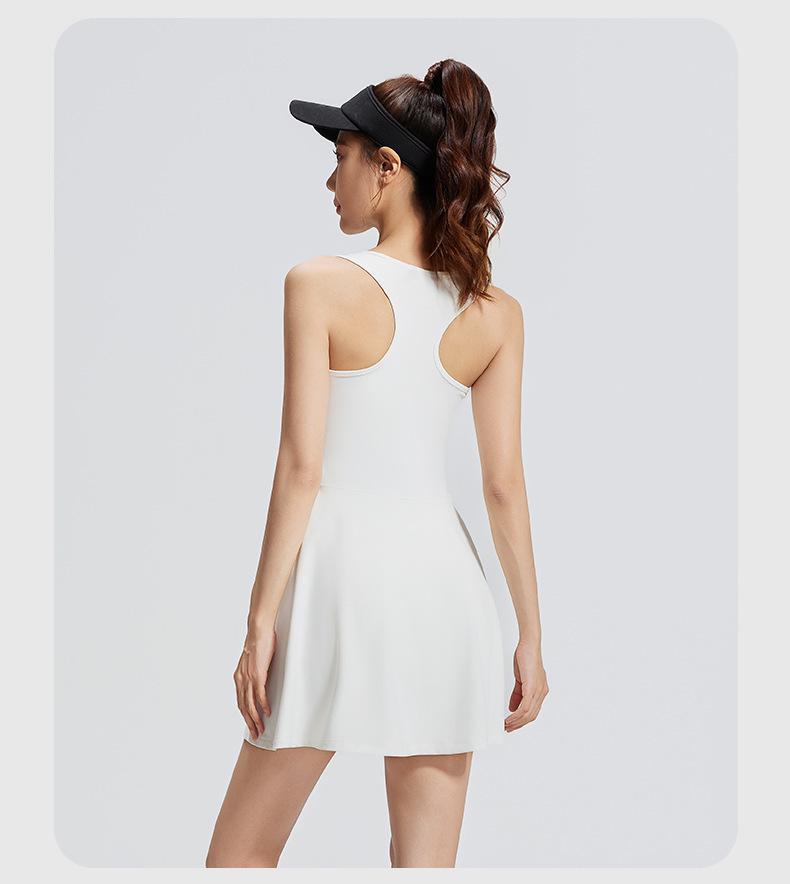 Kangnian Zipper Jumpsuit Skirt: Anti-Exposure Tennis & Running Dress