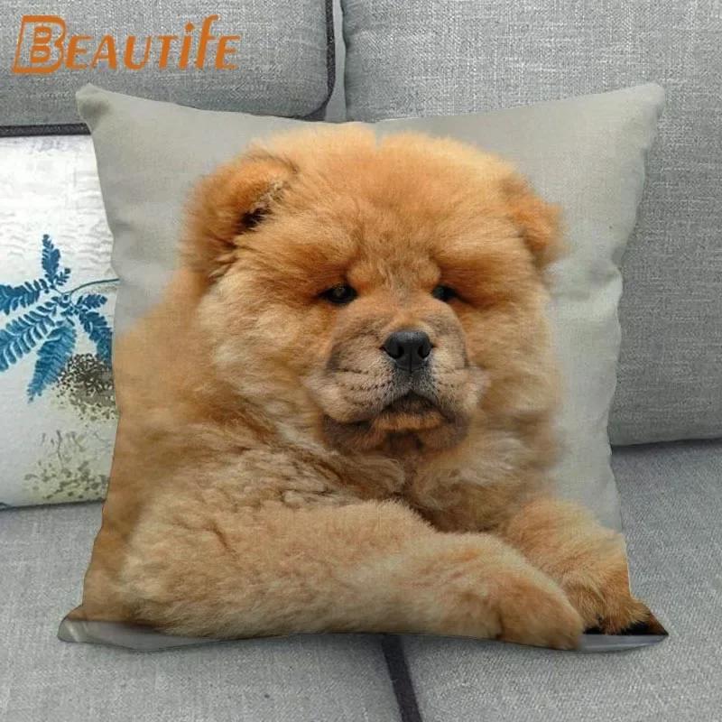 Custom Chow Chow Dog Pillowcase Cartoon Girl Wedding Decorative Cotton Linen Pillow Case For Home Pillow Cover 45X45Cm One Side