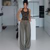 European and American Drawstring Casual Pants Women Summer New Lazy Loose Wide-Leg Pants Mop Pants Straight Pants