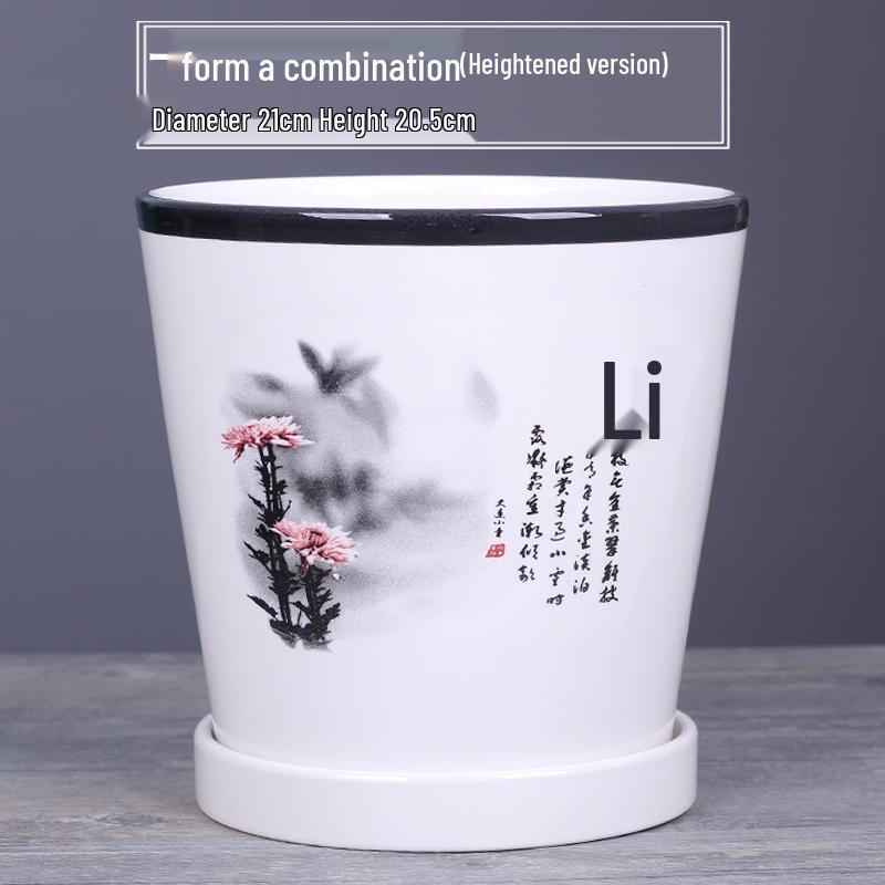 2025 Large Ceramic Flower Pot with Tray for Balcony & Living Room - Orchid & Succulent Album Style