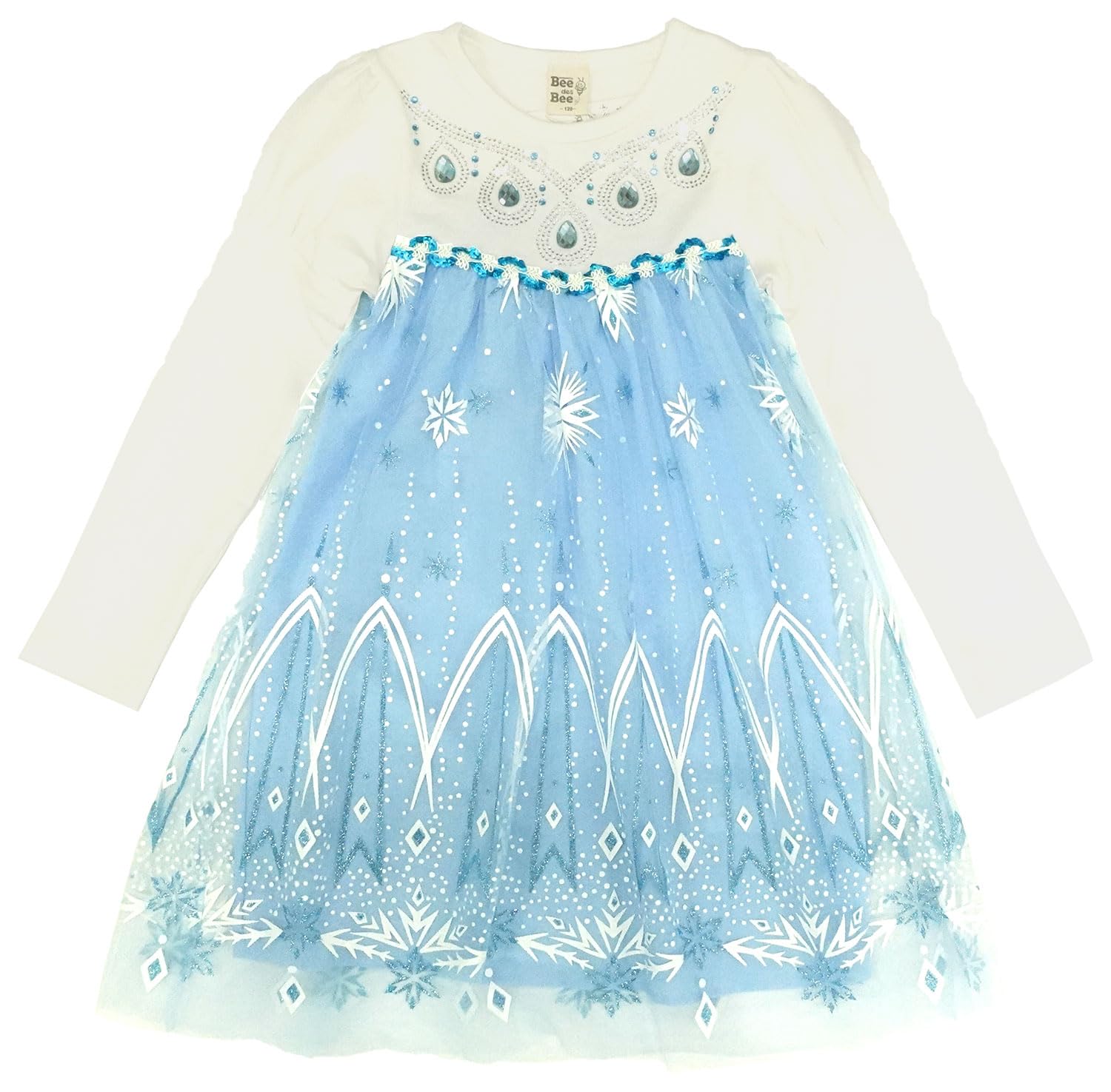 

платье для для светло-голубой x длинные рукава [Пчела] Тюлевое, для девочек, детское, Хэллоуин, принцесса, снег, костюм, косплей, с бисером, с блестками, формальное,