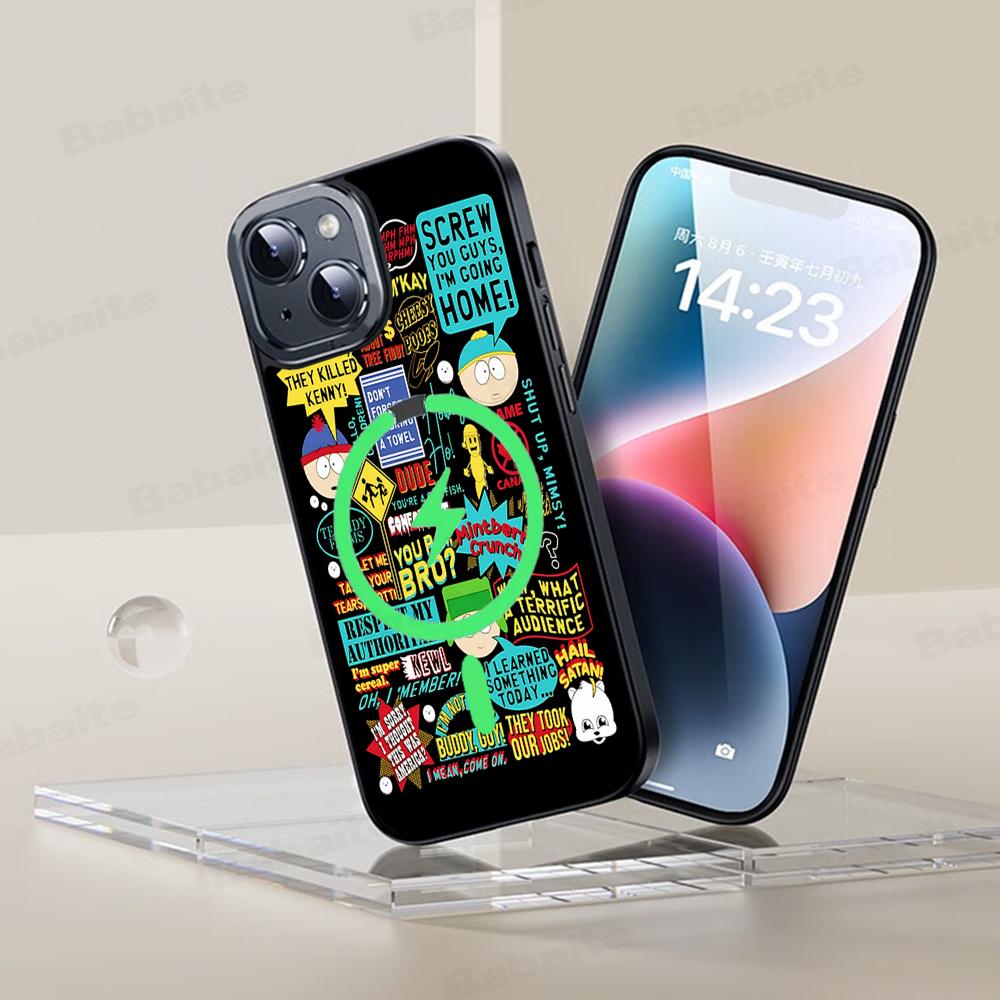 Cartoon Funny S-South-P-Park Phone Case Magesafe Magnetic Wireless Charge Case For IPhone 16 11 12 13 14 15 Pro Max Plus Mini