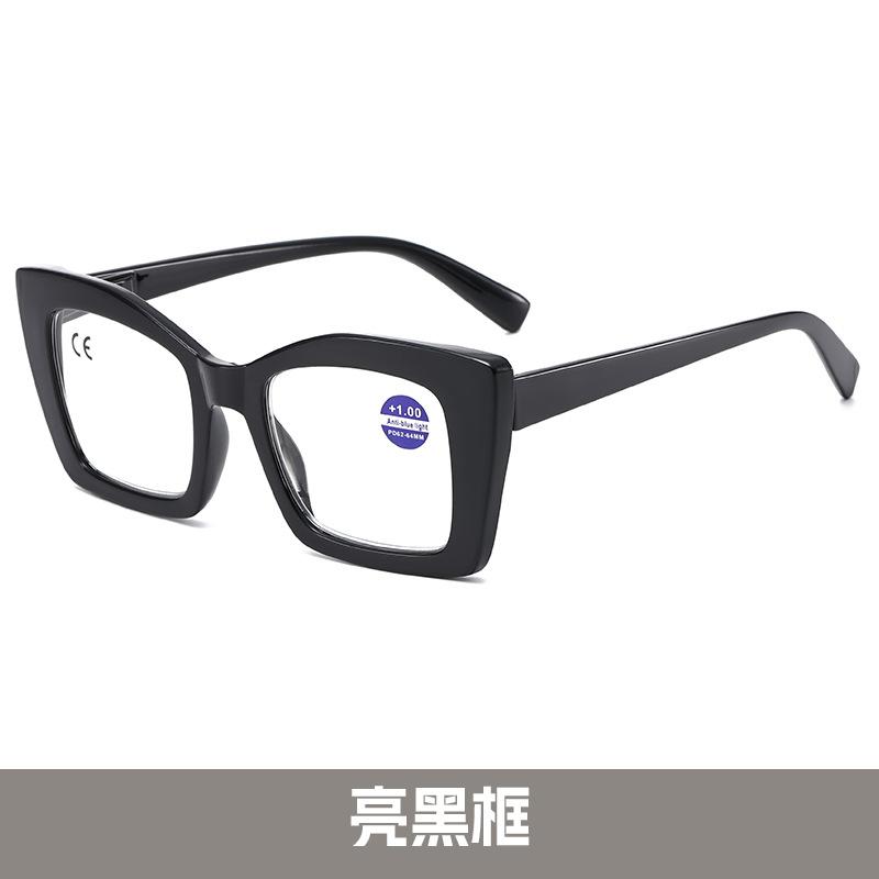 

Large Frame Anti-Blue Reading Glasses Spring Leg Bag Flower Flat Mirror Fashionable Versatile Reading Mirror +400