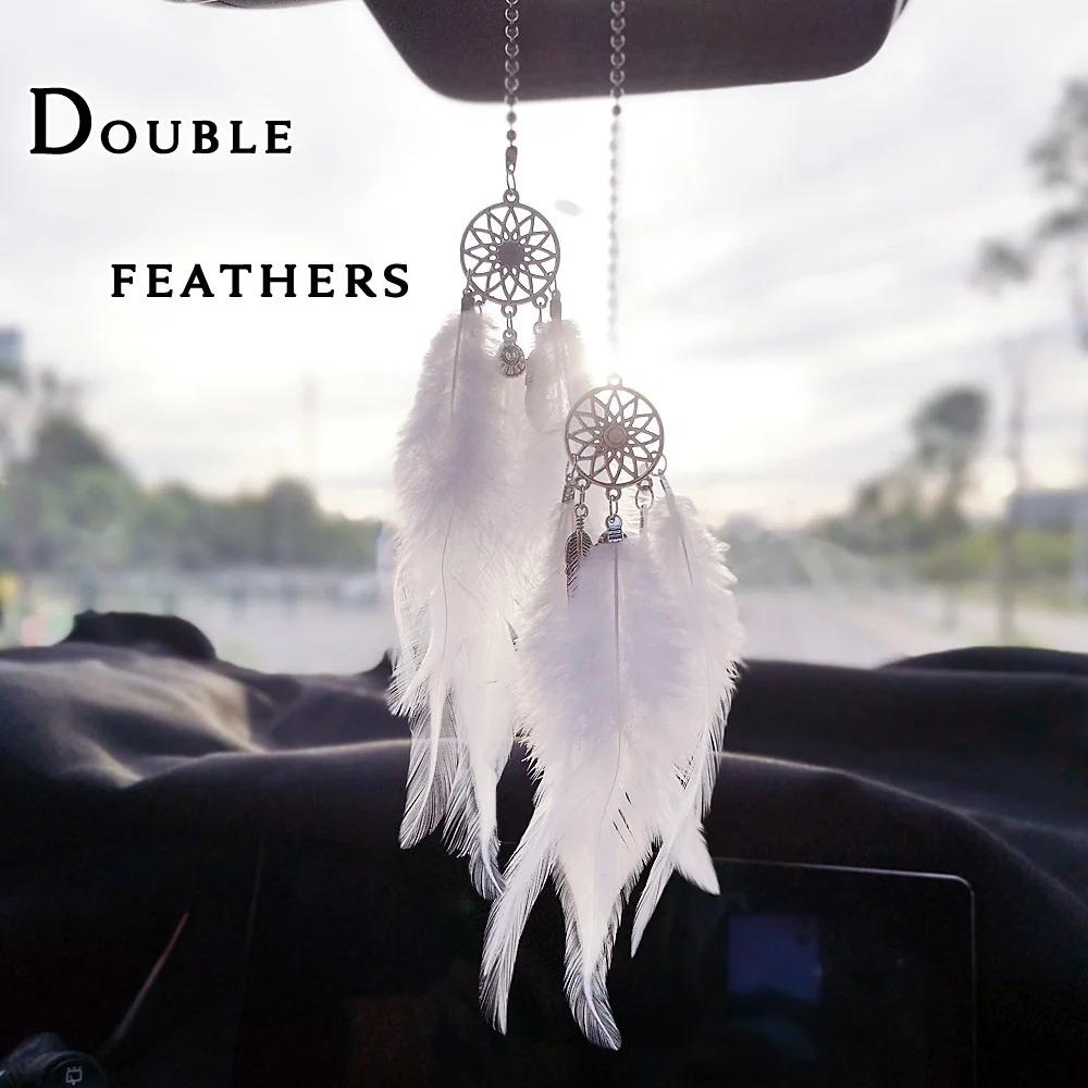 Dream Catcher Car Pendant for Girls Feather Mirror Hanging Pendant Home Decor Lucky Car Ornament Girls Car Interior Accessories