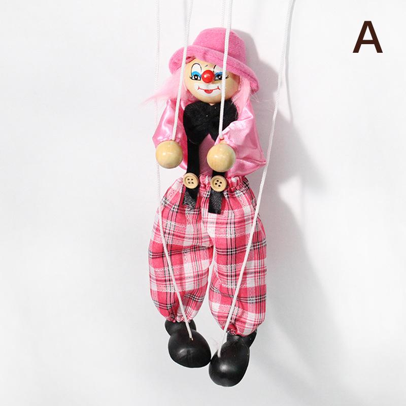 Funny Colorful Pull String Puppet Clown Wooden Marionette Handcraft Toys Joint Activity Doll Kids Children Gifts