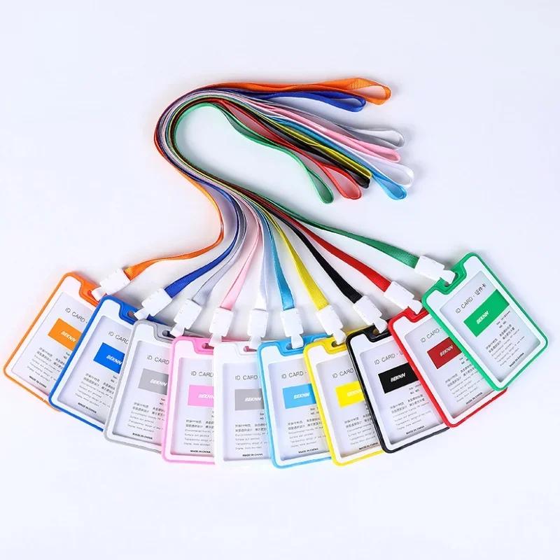 Women Men Plastic ID Credit Bank Card Holder Students Bus Card Case Lanyard Candy Colors Identity Badge Cards Cover
