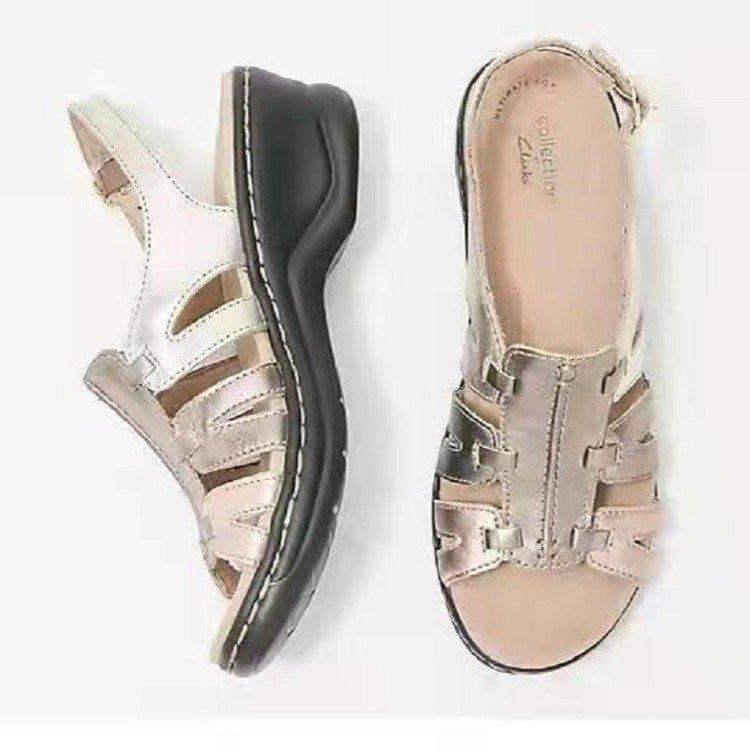 

Sandals women s new comfortable and fashionable wedge heel hollow buckle rear empty sandals leopard print sandals 43 шампанского