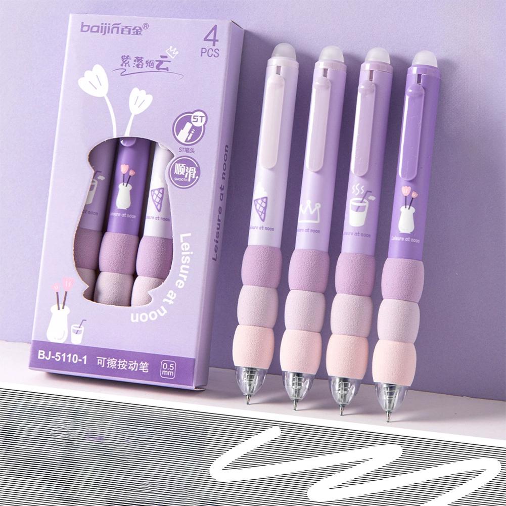 4Pcs/Box 0.5mm Black Ink Colorful Gel Pen Erasable Gel Pen ST Tip Quick Drying Students Stationery Office Accessories
