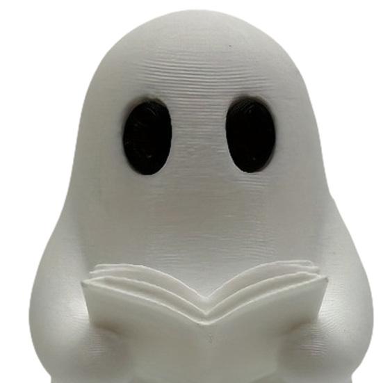 3D Printed Spooky Ornaments Halloween Mini Ghost Reading Book Ornament, Cute Little Small Statues for Desks Figurine, Durable PLA Creative Bookshelves