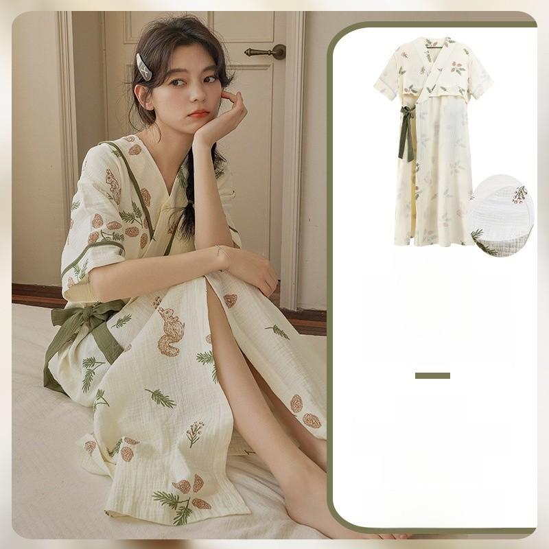 Cloud Cotton Short Sleeve Sleep Dress With Chest Padding For Comfortable Home Wear