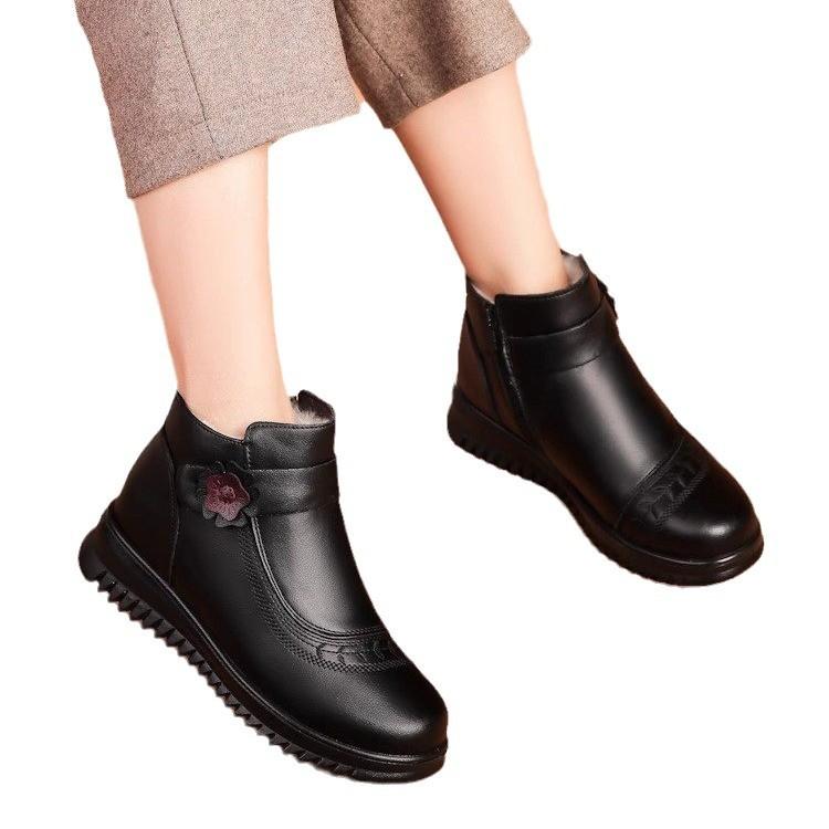 Winter Women Ankle Boots PU Leather Female Thick Plush Warm Snow Boots Mother Waterproof Non-slip Booties Luxury