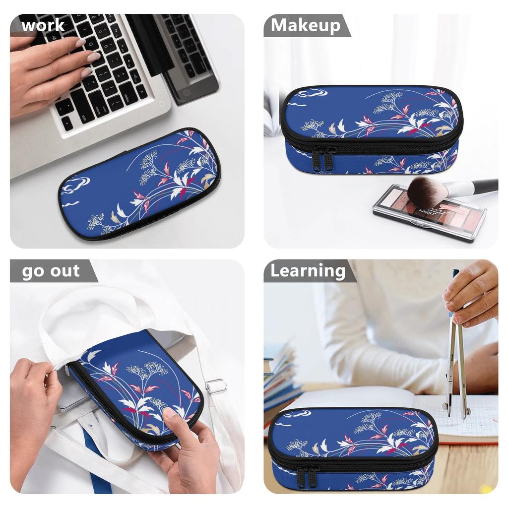 Pencil Bag Portable Scratch Resistant Polyester Zipper Closure with Main Compartment Mesh Pocket and Pen Slots for Students