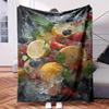 Bunch of Fruit with Water Splashing On It - Themed Blanket - Comfortable Flannel Fabric Hypoallergenic Suitable for All Seasons -