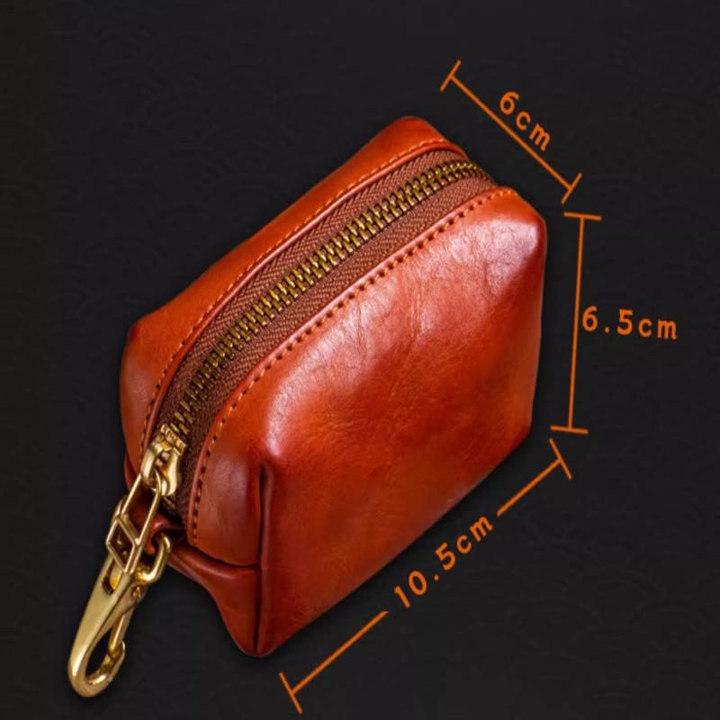 Retro Echte PU-Leder Reißverschluss Münzbörse Für Unisex Einfach Und Tragbar Mini Karten Schlüssel Aufbewahrungstasche