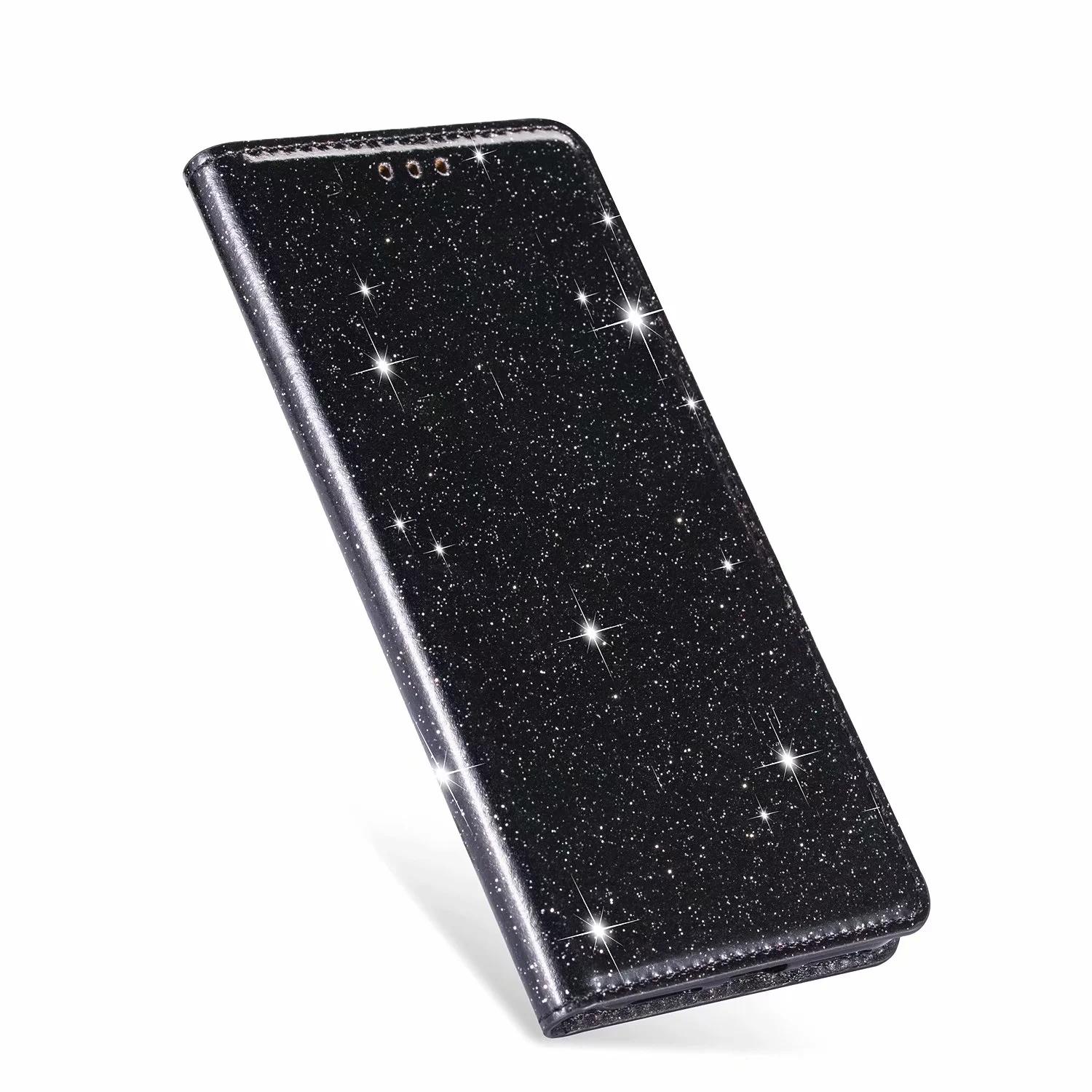 

Glitter Leather Case for Redmi Note 12S 11S 10S 9S 12 10 9 8 Pro 5G XiaoMi Mi Poco X5 X4 F5 M4 F3 M3 X3 Bling Wallet Phone Cover Poco M4 Pro 4G чёрный