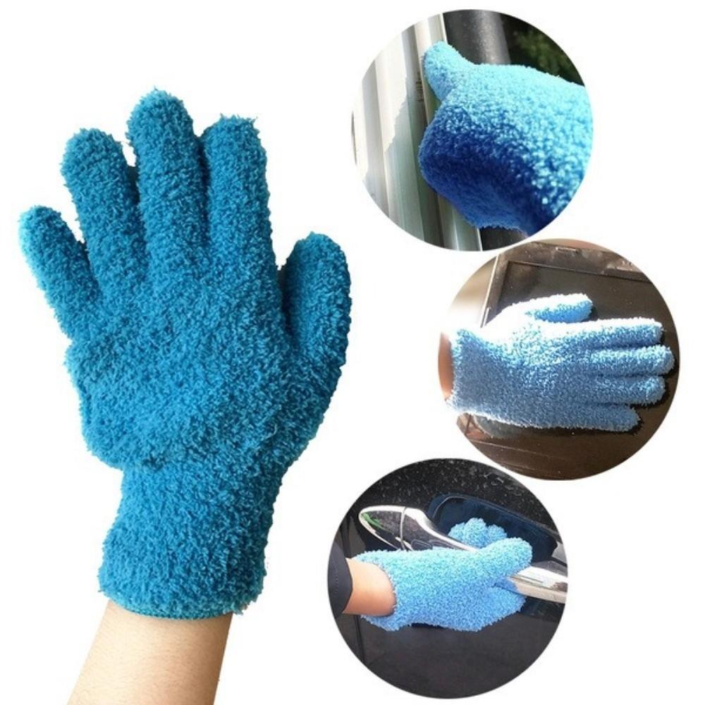1 Pair Super Soft Microfiber Cleaning Gloves Absorbent Solid Color Dust Removal Gloves Comfortable Five Finger Work Gloves