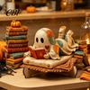 Festive Atmosphere Wood Ornaments Halloween Cute Ghost Ornament, Cartoon Wooden Statue, Theme Party Creative Ornament for Home Props Decorative Crafts