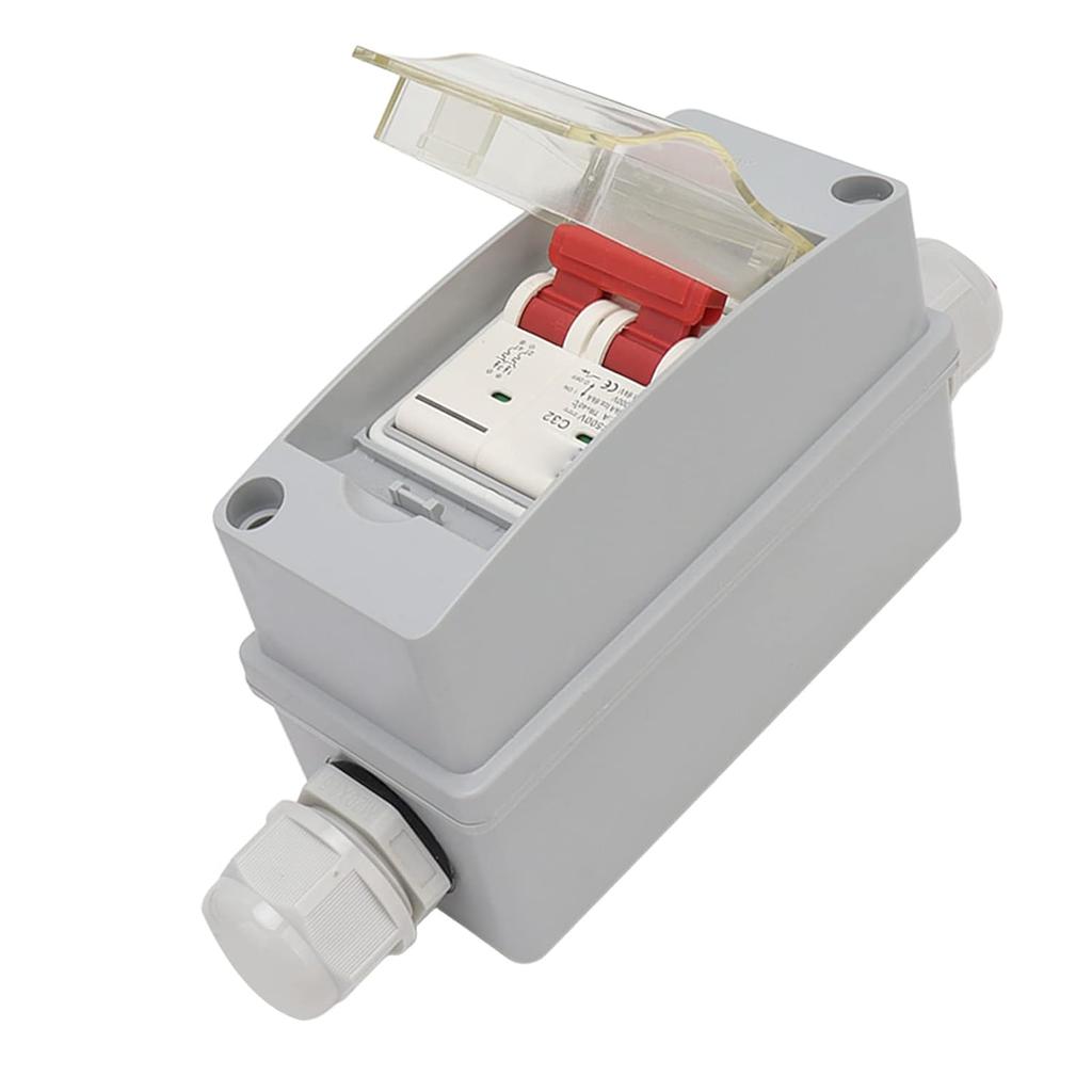 Focket 32A 500V PV DC Disconnect Switch, MCB 2P Solar Current Sink Load Switching Air Miniature Circuit Breaker with IP65 Distribution Box for Panel