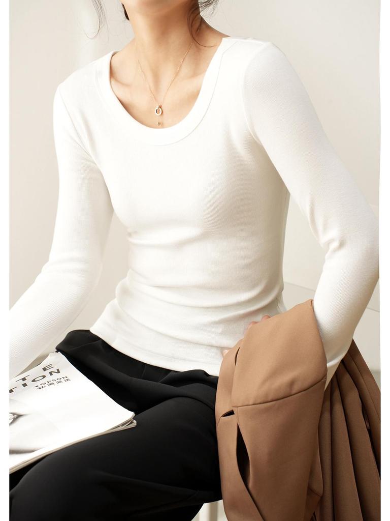 Women's 300g Silk Wood Fiber Modal Cotton Crew Neck Slim Fit Long Sleeve Base Layer