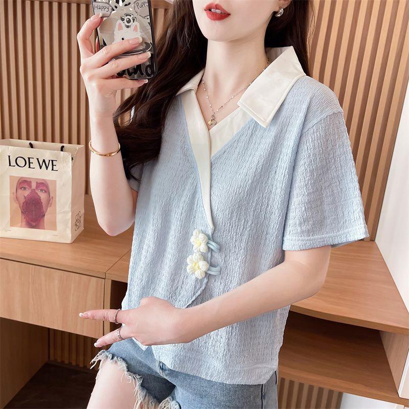 

Женская летняя футболка с коротким рукавом и воротником поло, в стиле колор-блок, новая, свободного кроя, с нерегулярным дизайном 2XL синий