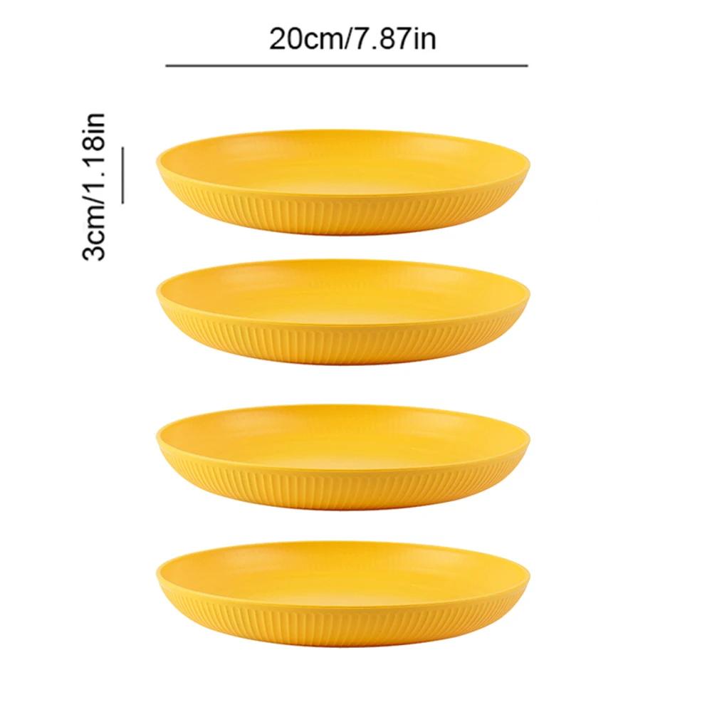4Pcs 20cm Lightweight Unbreakable Wheat Straw Plates Deep Dinner Plate for Kids Toddler Adult Dishwasher Microwave Safe