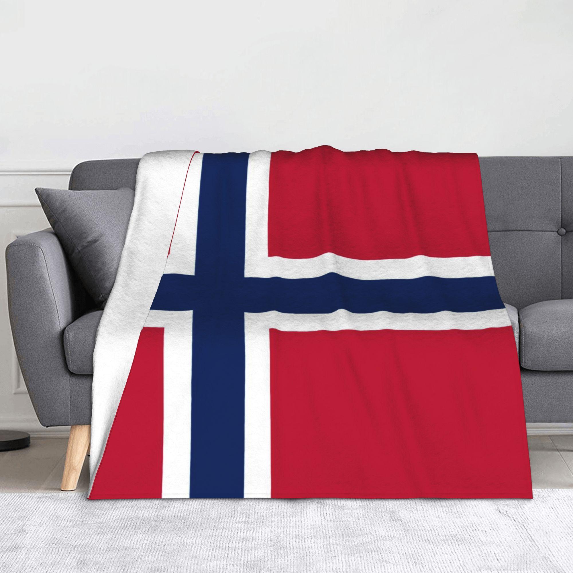 Norway Flag Knitted Blankets Velvet  Lightweight Throw Blanket for Airplane Travel Bed Rug 75X95CM