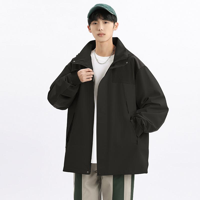 Spring and autumn new men's Korean color contrast hooded jacket tide couples stylish all-matching coat