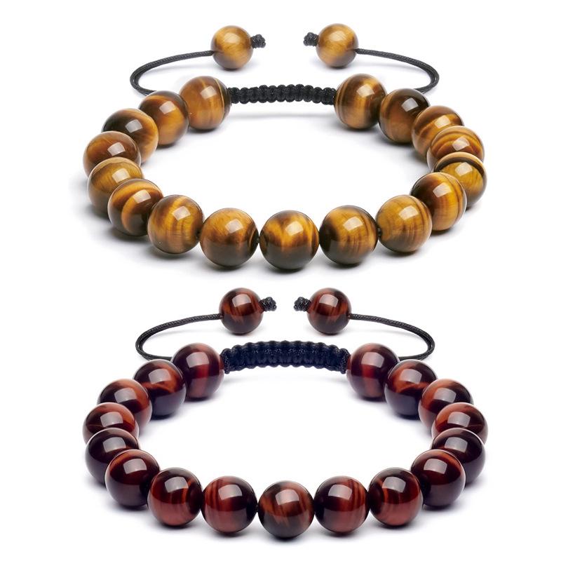 

10MM Natural Tiger Eye & Agate Men s Hand-Woven Beaded Bracelet