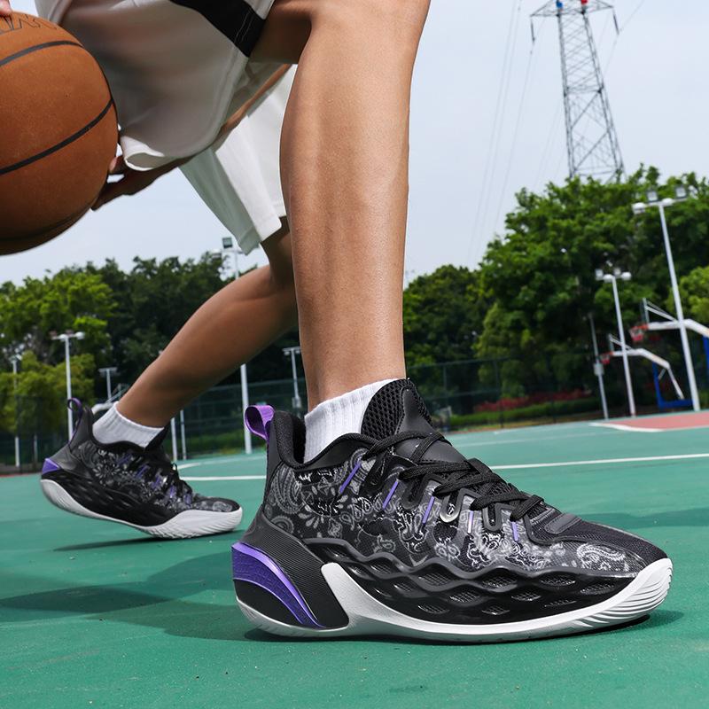 Youth Cushioning Rebound Non-slip Low-top Actual Combat Basketball Shoes Men's and Women's Retro Thick-soled Breathable Wear-resistant Sports Runnin