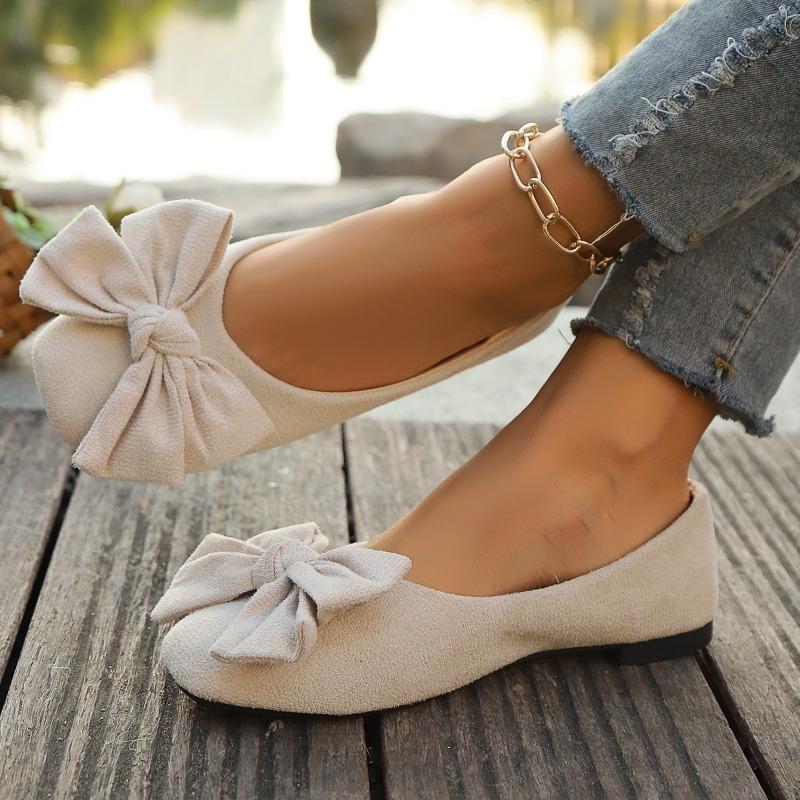 Fashion 2025 Summer New Shallow Flat European and American Single Shoes Women's Plus Size Bow Square Toe