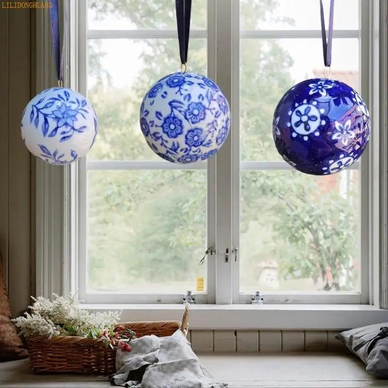K1AE Handgefertigtes Blau-Weißes Keramik-Festivalschmuck-Set aus 6 Stück Elegante Weihnachtsdekorationen für den Baum