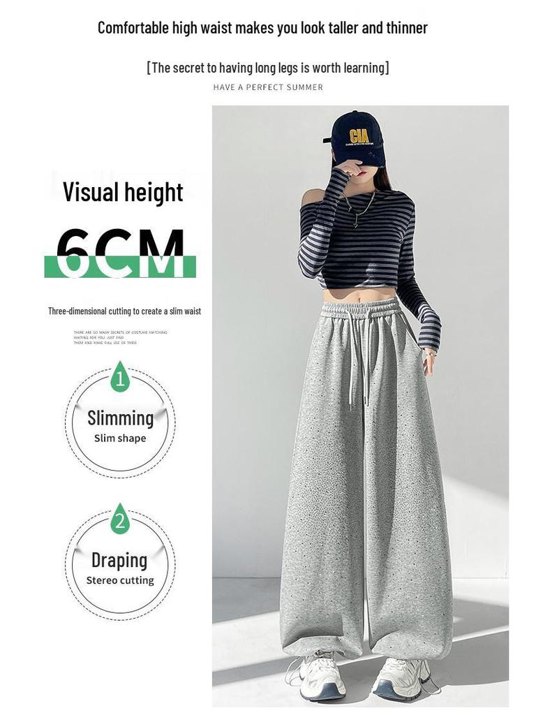 Pantalon de survêtement décontracté large à jambes évasées pour femme, résistant, avec strass, pour le printemps et l'automne
