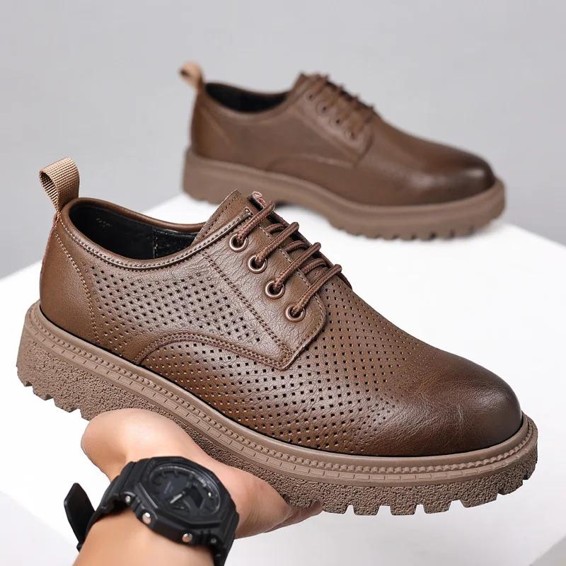 Fashion Spring Autumn Fashion Hollow Leather Platform Shoes for Men British Style Men Loafers Designer Casual Business Formal Shoes Male